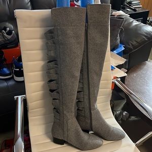 Nine West Grey Wool Textured Over the Knee Boot, Weave Backing, barely used